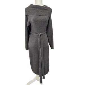 Dreamers Mock-Neck Sweater Dress with Belt Gray Small